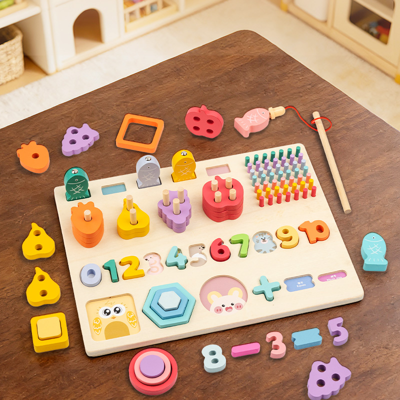 Woodworking Kids Toys - Tableau logistique multifonctionnel en bois, couleurs,